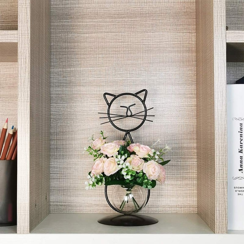 Marbrasse Desktop Glass Planter Vase Holder  Modern Creative Cat Plant Terrarium Metal Stand for Hydroponics Plants Home Garden Wedding Decoration Outdoor Planter Ideas (Style 2) - Image 4